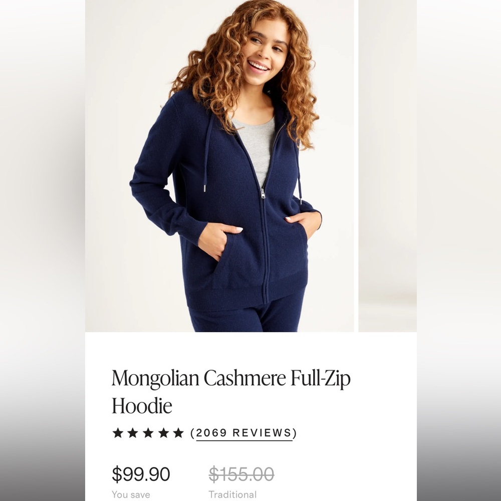 100% cashmere quince zip up navy